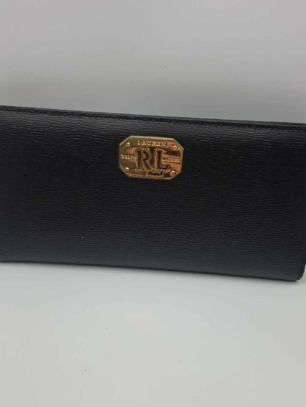 Ralph Lauren Black Wallet with Gold RL Plaque